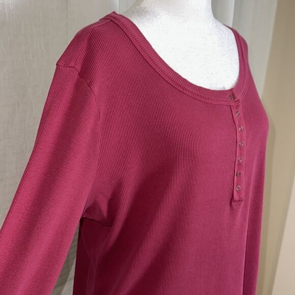 Lucky Brand XL Anemone Deep Pink Long Sleeve Ribbed Knit Snap Cotton Henley - Picture 11 of 16